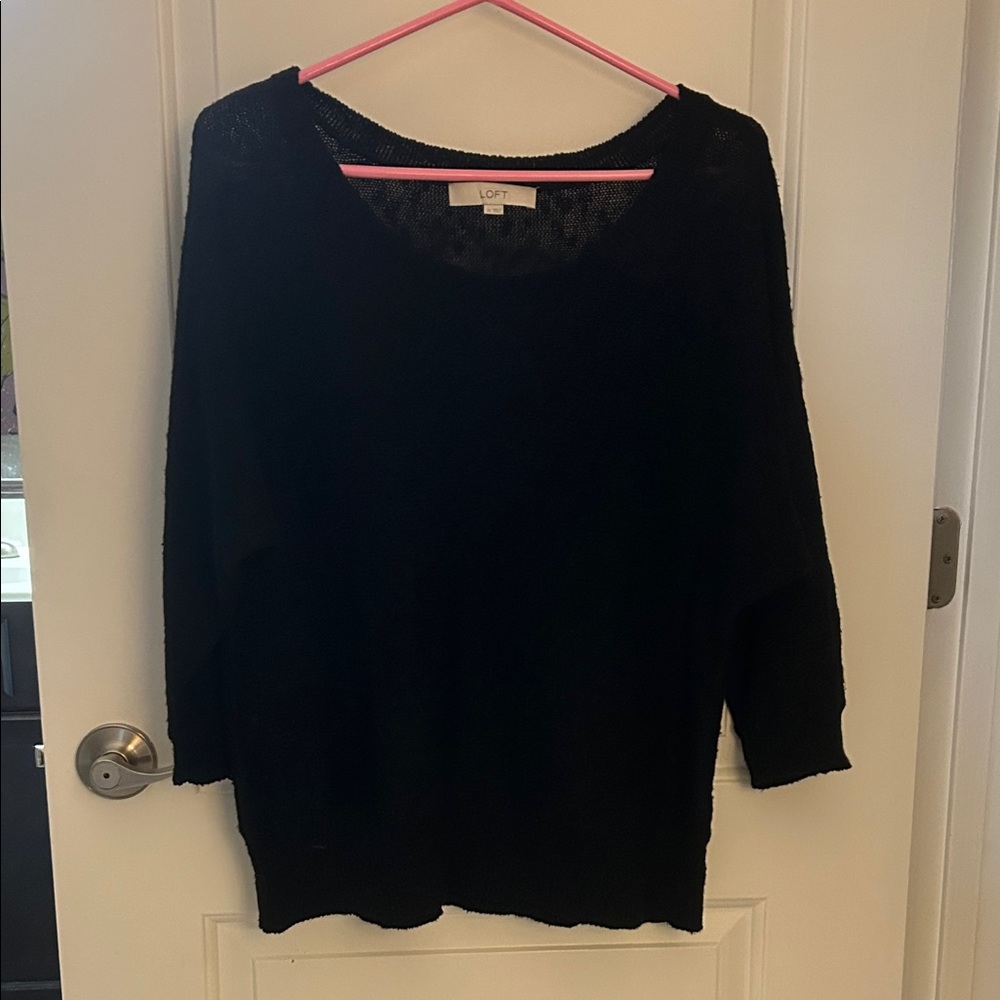 LOFT Elegant Black Knit 3/4 SleevePullover